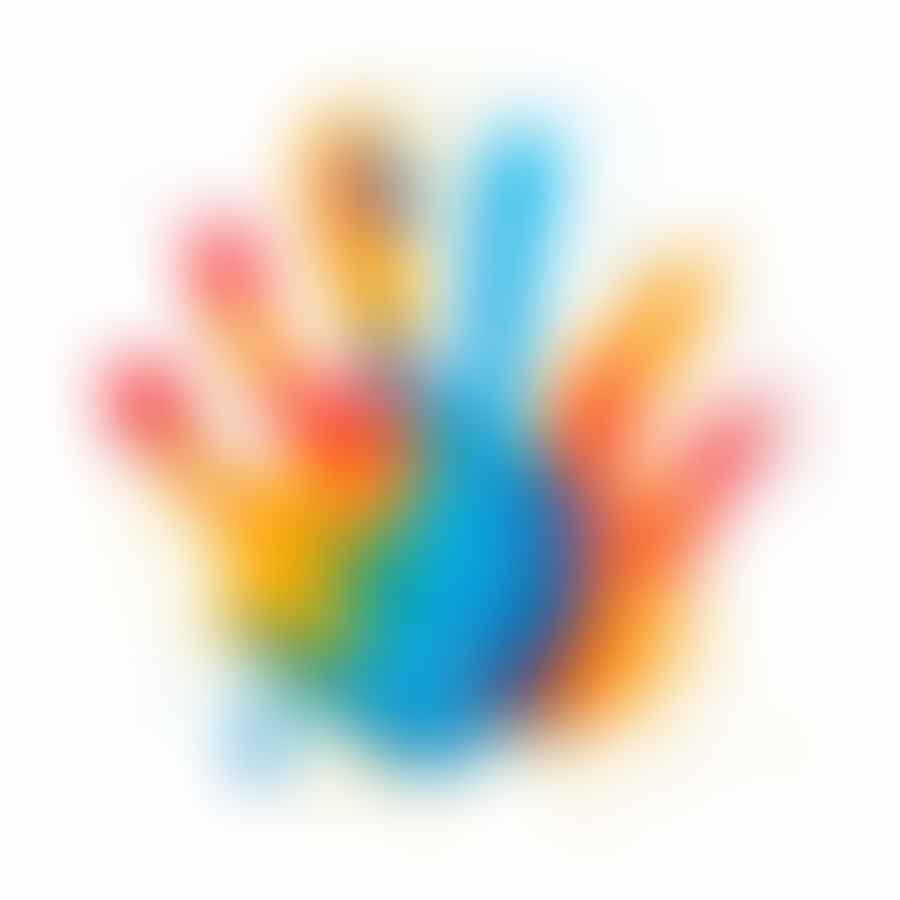 Handprint and footprint painted with bright, colorful acrylic paints