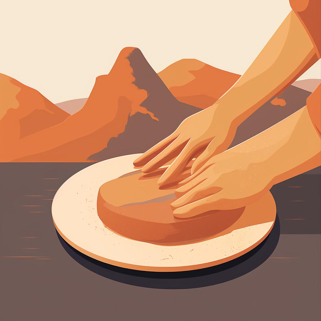 A pair of hands rolling out a slab of clay.