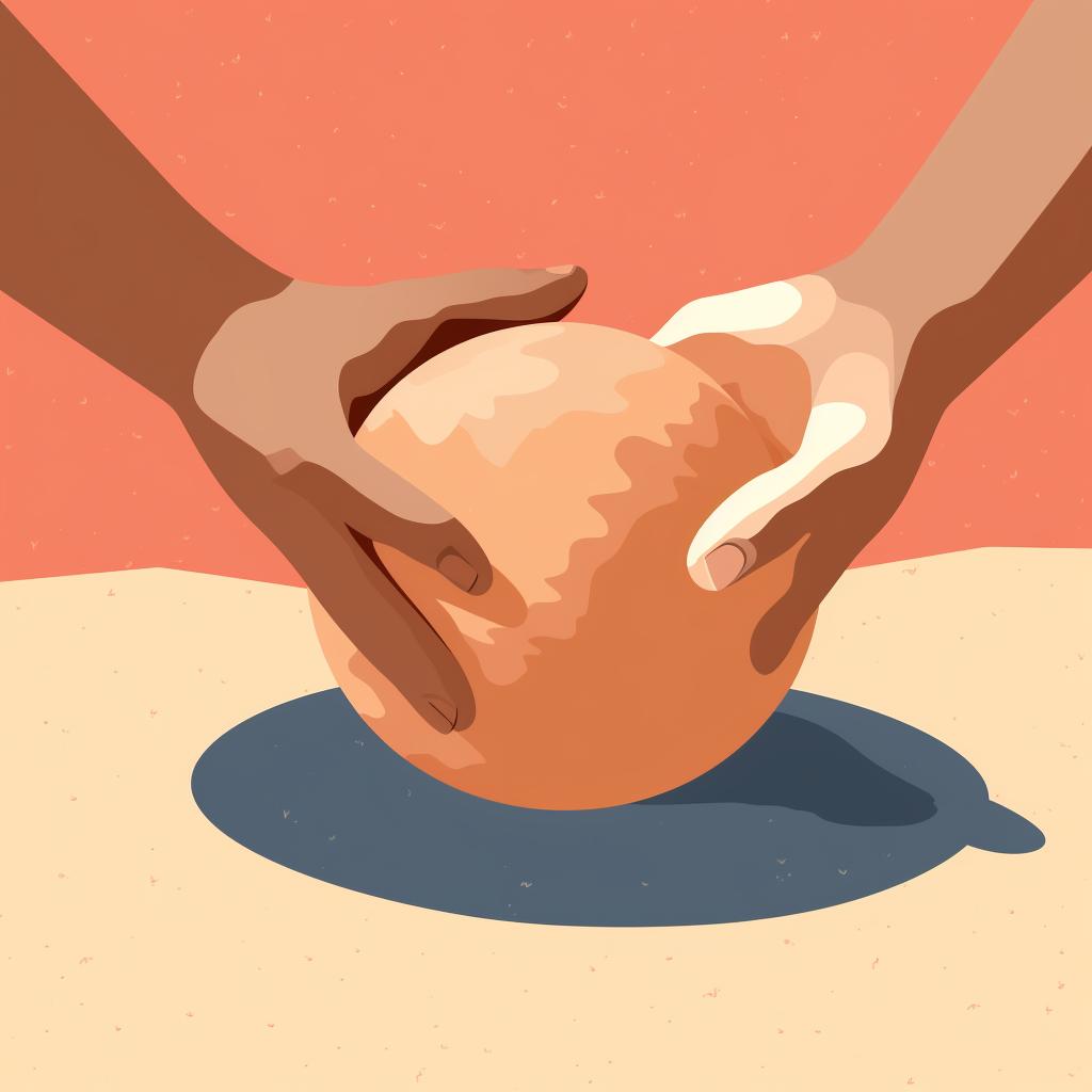 Hands kneading a ball of clay