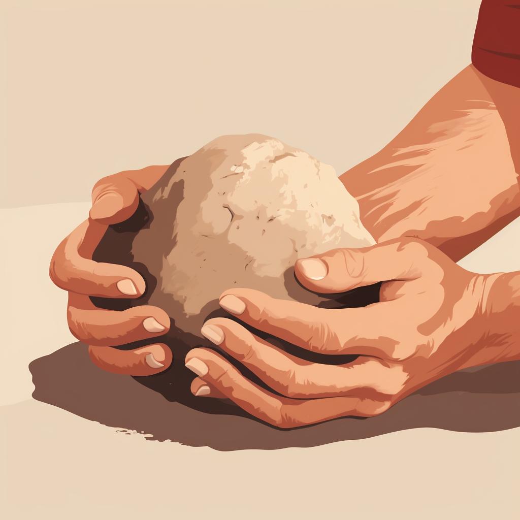 Hands kneading a chunk of clay