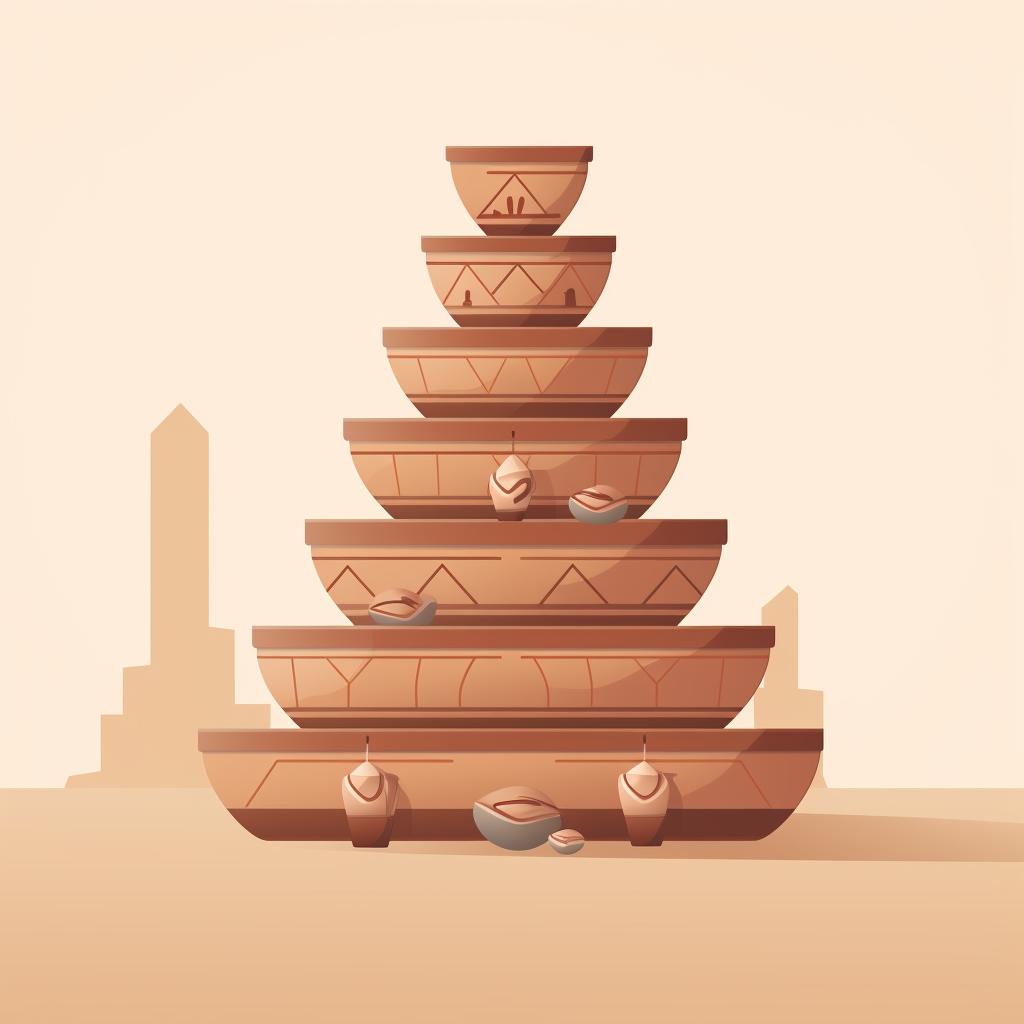 A large clay pot with smaller pots arranged inside to create a multi-level structure.
